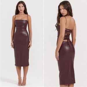 NEW House of CB Jalena Vegan Leather Lace Up Back Dress Mulberry Medium